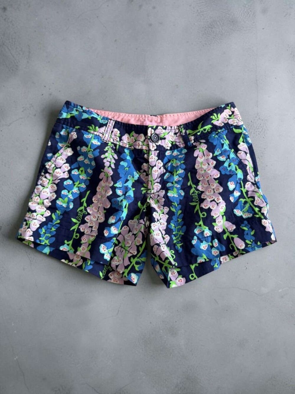 LILLY PULITZER Floral Striped Navy Pink Logo Shorts Size 0
